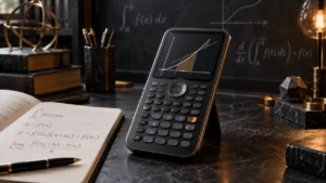 Graphing calculator with calculus formulas and a function graph, illustrating the best graphing calculator for AP Calculus.